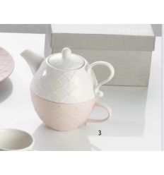 TEIERA CON TAZZA IN PORCELLANA BICOLORE ROSA CIPRIA E BIANCO (IQ242)