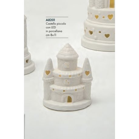 Castello piccolo in porcellana bianca con led (a8201-b)