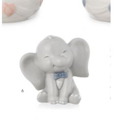 ELEFANTE CON FIOCCO AZZURRO IN PORCELLANA (IQ3435)