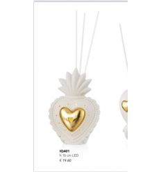 Profumatore Cuore Sacro con led in gres porcellanato e oro (IQ401)