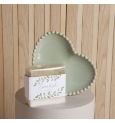 Piattino cuore porcellana verde con sapone (cl24274)