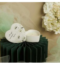 Scatola cuore decoro verde con candela (cl26038cand)