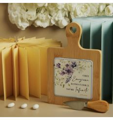 Tagliere acacia decoro floreale lilla con coltellino (cl26085c)