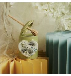 Portamiele con spargimiele verde con decoro florale (cl26101)