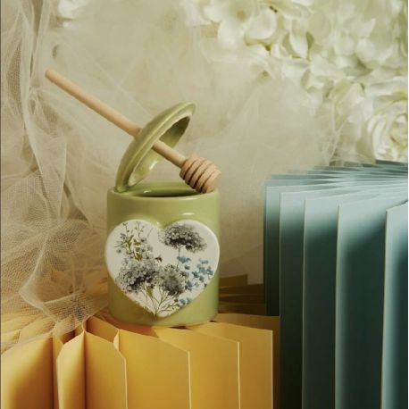 Portamiele con spargimiele verde con decoro florale (cl26101)