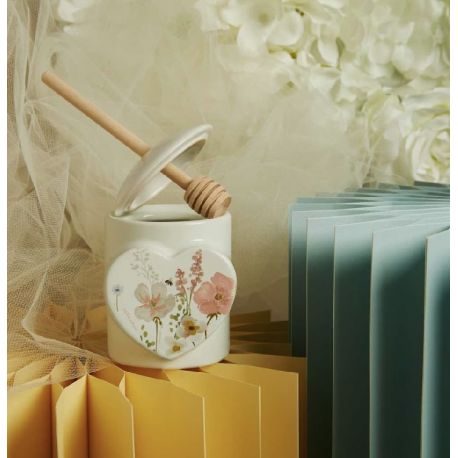 Portamiele con spargimiele bianco con decoro florale (cl26102)