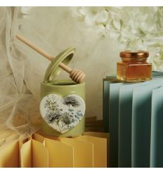 Portamiele con spargimiele verde con decoro florale con miele (cl26101m)