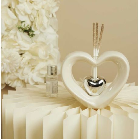 Diffusore cuore in ceramica con cuore argento (cl26112)