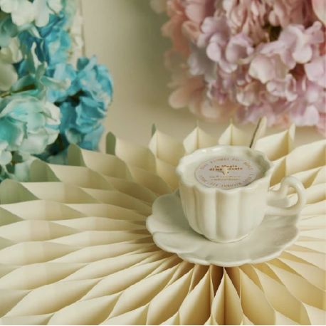 Candela in tazza con piattino in porcellana bianca (cl26224)