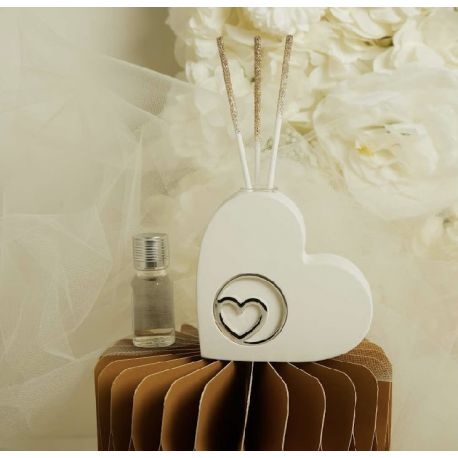 Diffusore cuore in gesso con applicazione in argento (cl26272)