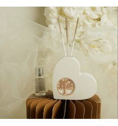 Diffusore cuore in gesso con applicazione albero della vita in oro rosa (cl26274)