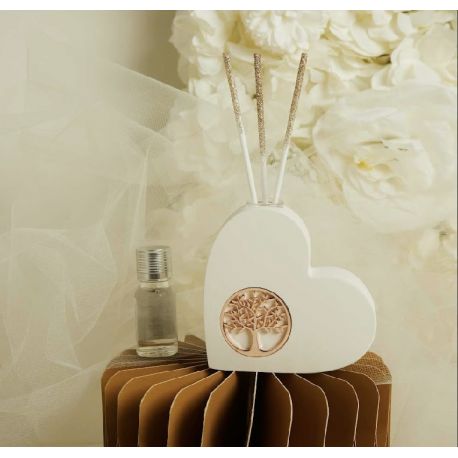 Diffusore cuore in gesso con applicazione albero della vita in oro rosa (cl26274)