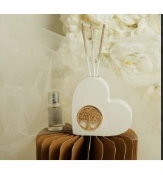 Diffusore cuore in gesso con applicazione albero della vita in oro (cl26276)