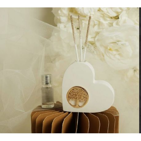 Diffusore cuore in gesso con applicazione albero della vita in oro (cl26276)