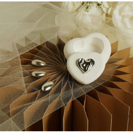 Scatolina cuore in gesso con applicazione argento (cl26292)
