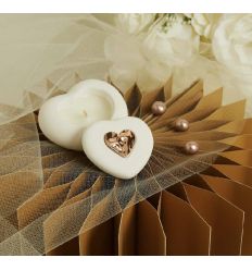 Scatolina cuore in gesso con candela con applicazione oro rosa (cl26291cand)