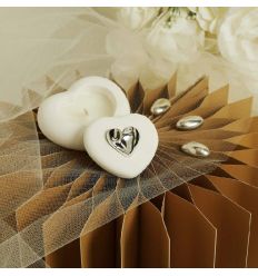 Scatolina cuore in gesso con candela con applicazione argento (cl26292cand)