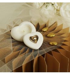 Scatolina cuore in gesso con candela con applicazione oro (cl26293cand)
