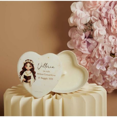 Scatola cuore con candela ragazza comunione (cl26374cand)