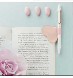 Segnalibro cuore rosa con penna (cl26408)
