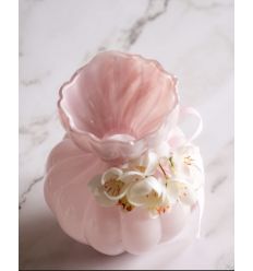 Vaso in vetro turchese con rami di fiori con shopper (c4104F)