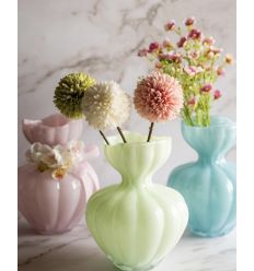 Vaso in vetro verde con nastro e decoro con shopper (c4103A)