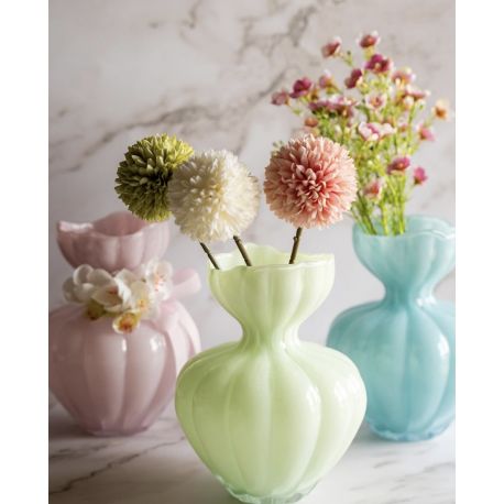 Vaso in vetro verde con nastro e decoro con shopper (c4103A)